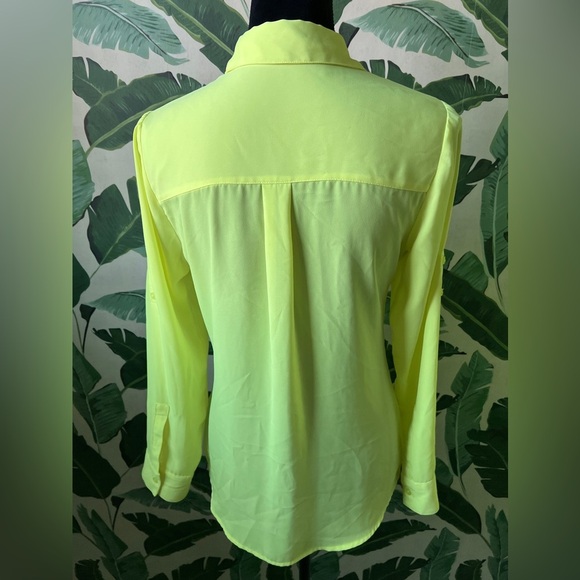 Express portofino button down blouse shirt neon yellow size S - Picture 4 of 6